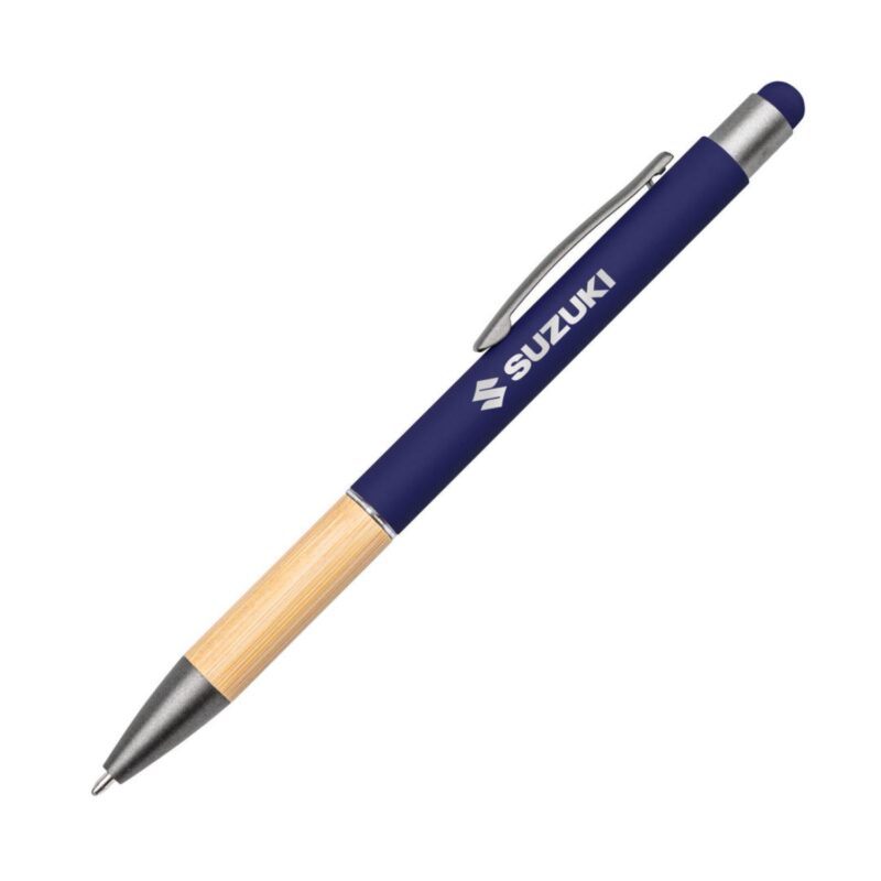 Custom Assias Aluminum Pen w/Bamboo Grip & Blue Refill - 1