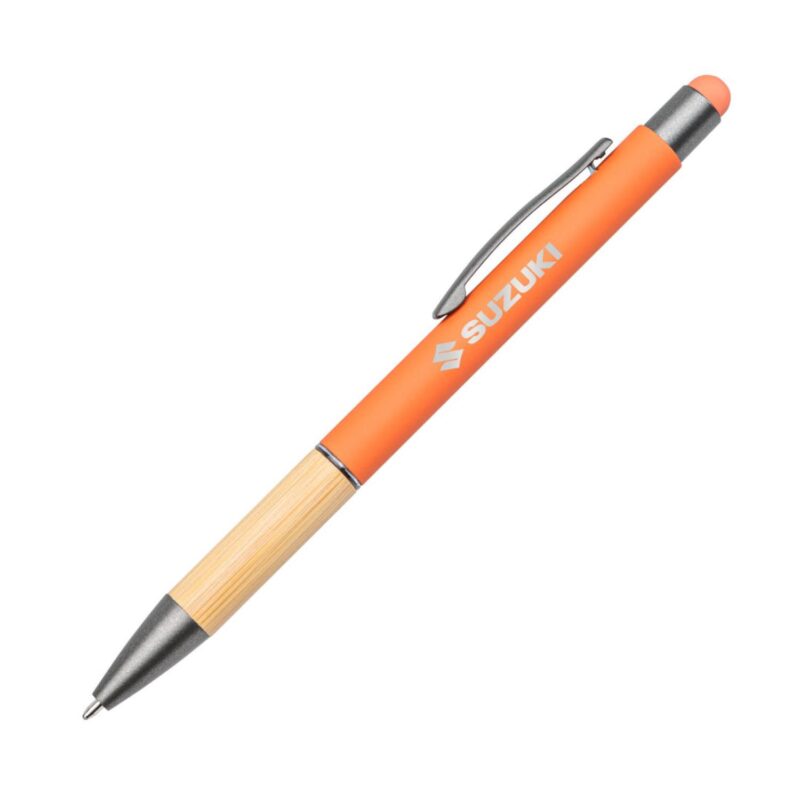 Custom Assias Aluminum Pen w/Bamboo Grip & Blue Refill - 4