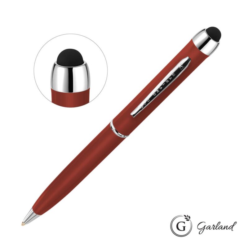 Custom Garland® Stylus Matte Ballpoint Twist Pen - Chrome Accent - 6