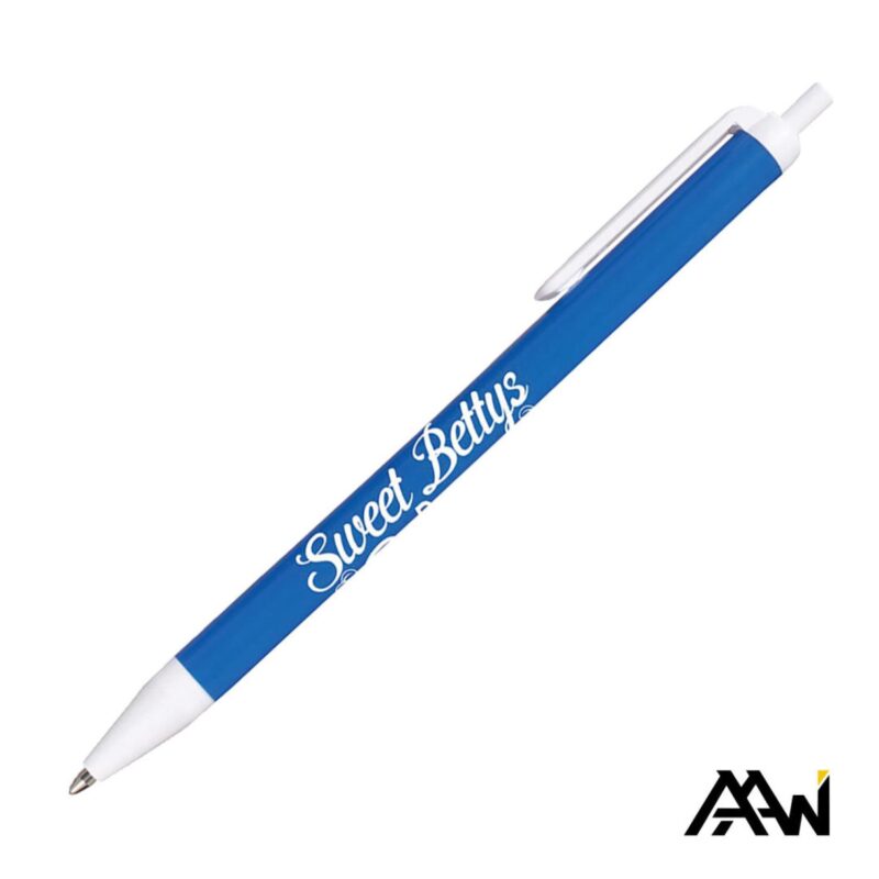 Custom Value Slim Pen w/Glossy Colored Barrel - Matte White Accent - 2