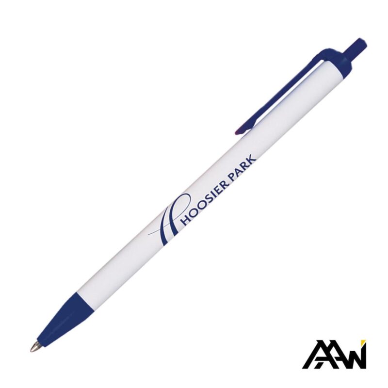 Custom Value Slim Pen w/Glossy White Barrel - Matte Colored Accent - 3