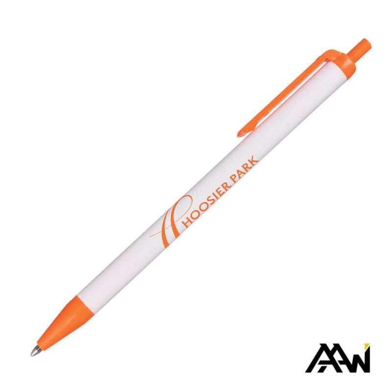 Custom Value Slim Pen w/Glossy White Barrel - Matte Colored Accent - 6