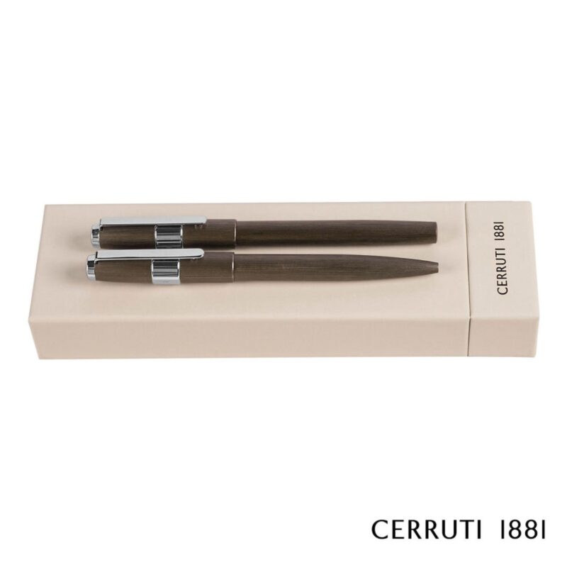 Custom Cerruti 1881® Block Brushed Ballpoint Pen & Fountain Pen Set - 1