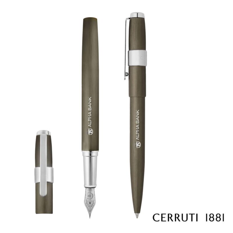 Custom Cerruti 1881® Block Brushed Ballpoint Pen & Fountain Pen Set - 2