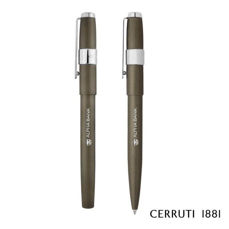 Custom Cerruti 1881® Block Brushed Ballpoint Pen & Fountain Pen Set