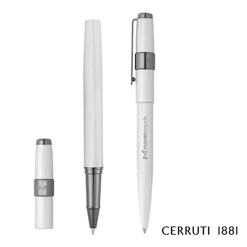 Custom Cerruti 1881® Block Brushed Ballpoint & Rollerball Pen Set - 3