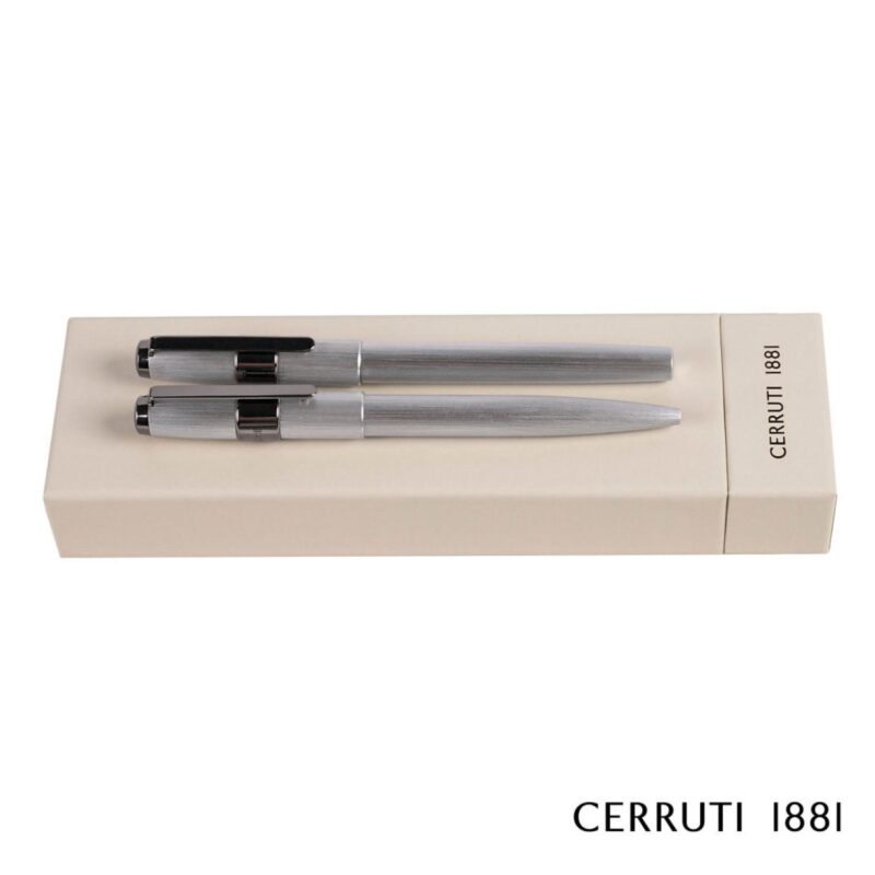 Custom Cerruti 1881® Block Brushed Ballpoint & Rollerball Pen Set - 4