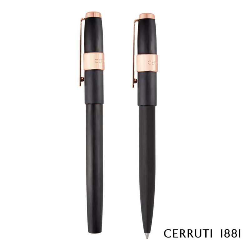 Custom Cerruti 1881® Block Brushed Ballpoint & Rollerball Pen Set - 5