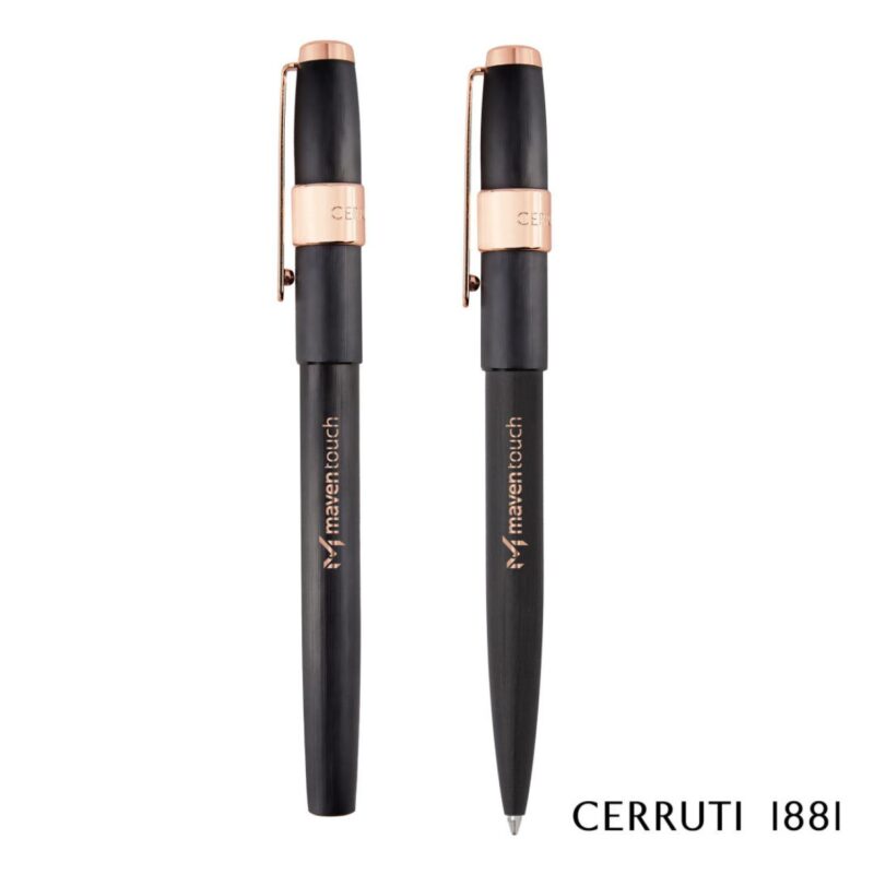 Custom Cerruti 1881® Block Brushed Ballpoint & Rollerball Pen Set