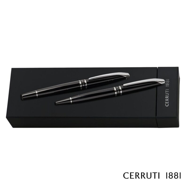 Custom Cerruti 1881® Silver Clip Ballpoint Pen & Rollerball Pen Set - 1