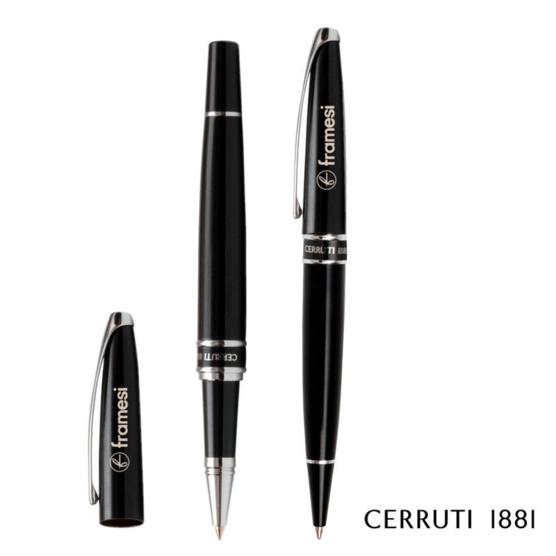 Custom Cerruti 1881® Silver Clip Ballpoint Pen & Rollerball Pen Set - 2