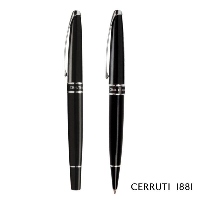 Custom Cerruti 1881® Silver Clip Ballpoint Pen & Rollerball Pen Set - 3
