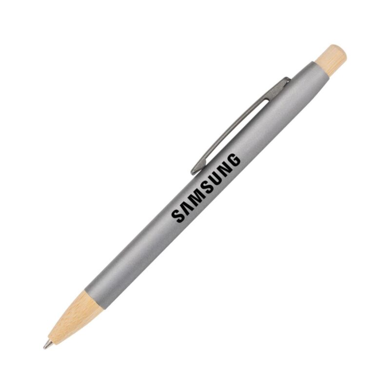 Custom Charon Aluminum Ballpoint Pen w/Bamboo Clicker & Tip - 3
