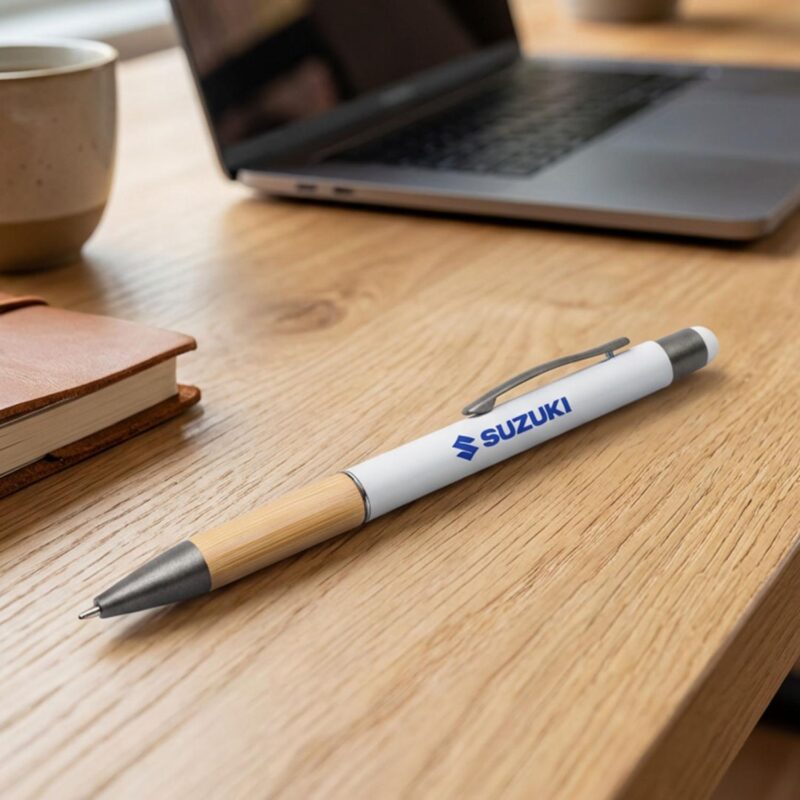 Custom Assias Aluminum Pen w/Bamboo Grip & Blue Refill - 7