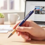 Custom Assias Aluminum Pen w/Bamboo Grip & Blue Refill - 8