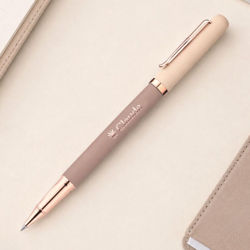 Custom Goldfinch Dual Toned Rollerball Pen w/Rose Accents - 7
