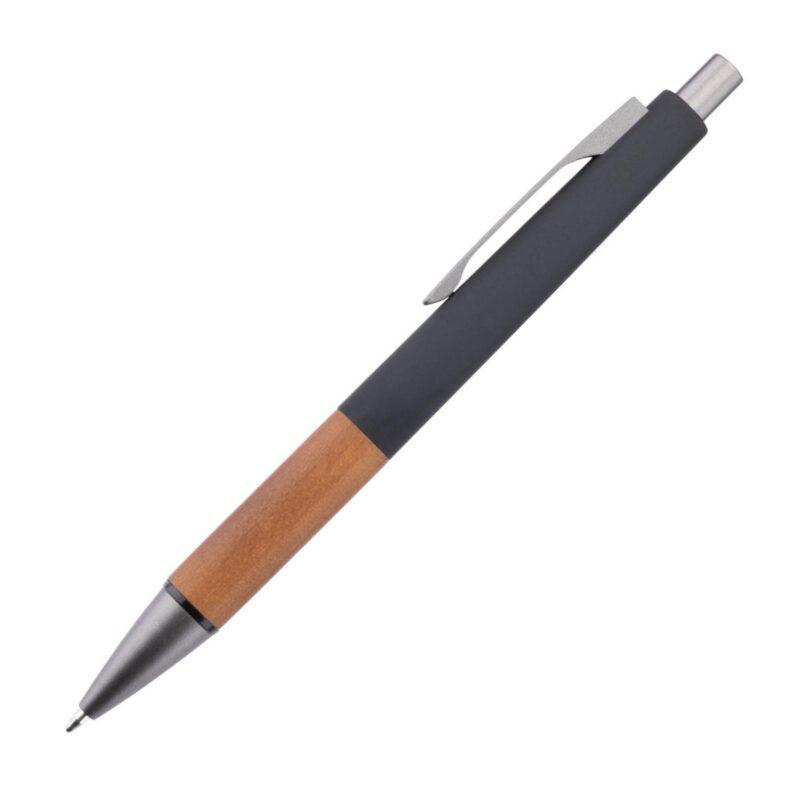 Custom Hertel Rubberized Clicker Ballpoint Pen w/Wood Grip - 1