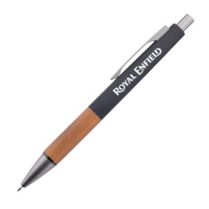 Custom Hertel Rubberized Clicker Ballpoint Pen w/Wood Grip
