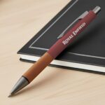 Custom Hertel Rubberized Clicker Ballpoint Pen w/Wood Grip - 7