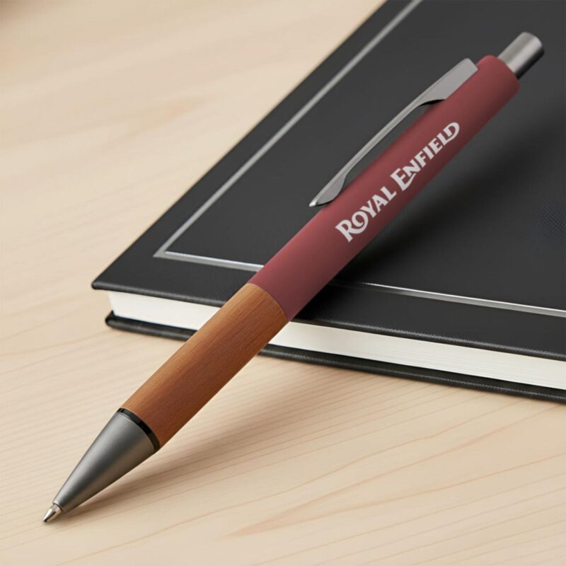 Custom Hertel Rubberized Clicker Ballpoint Pen w/Wood Grip - 7