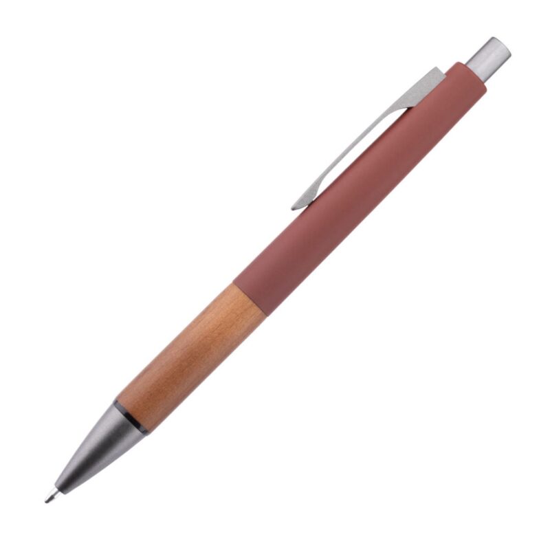 Custom Hertel Rubberized Clicker Ballpoint Pen w/Wood Grip - 9